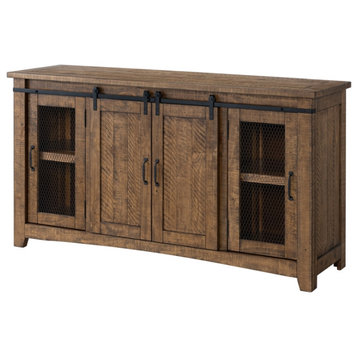 Bowery Hill Farmhouse Wood TV Stand for TVs up to 65" in Natural Brown