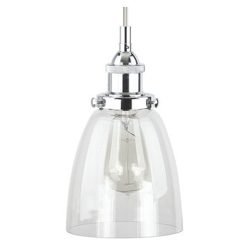 Fiorentino Industrial Pendant Lamp, Glass Shade, Polished Chrome, Fixture Only