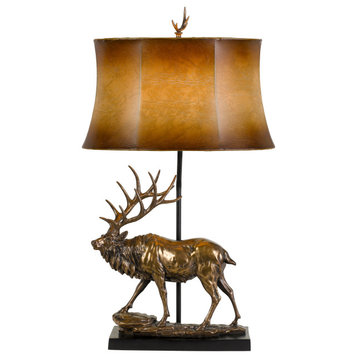 Deer Resin Table Lamp With Leatherette Shade