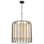 Crystal Lighting Palace - Industrial Bird Cage Fabric Shade 9 Light Adjustable Pendent , Antique Bronze - Delightfully chic over a dining room table, breakfast bar or kitchen island, this cage pendant light is a clear winner for form and function. Adjustable height rods make it that much more accommodating.