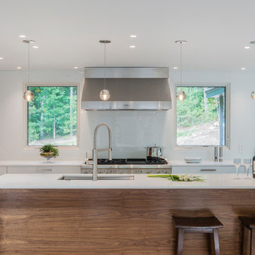 Modern Bedford, MA kitchen with hardwood accents