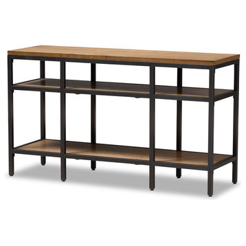 Caribou Rustic Industrial Style Oak Brown Wood and Black Metal Console Table