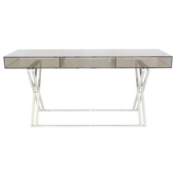 Cartia Side Table, 8mm Smoked Glass Top, Polished Stainless Steel Frame