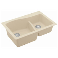 Karran Drop-In Quartz 33" 1-Hole 60/40 Double Bowl Kitchen Sink, Bisque