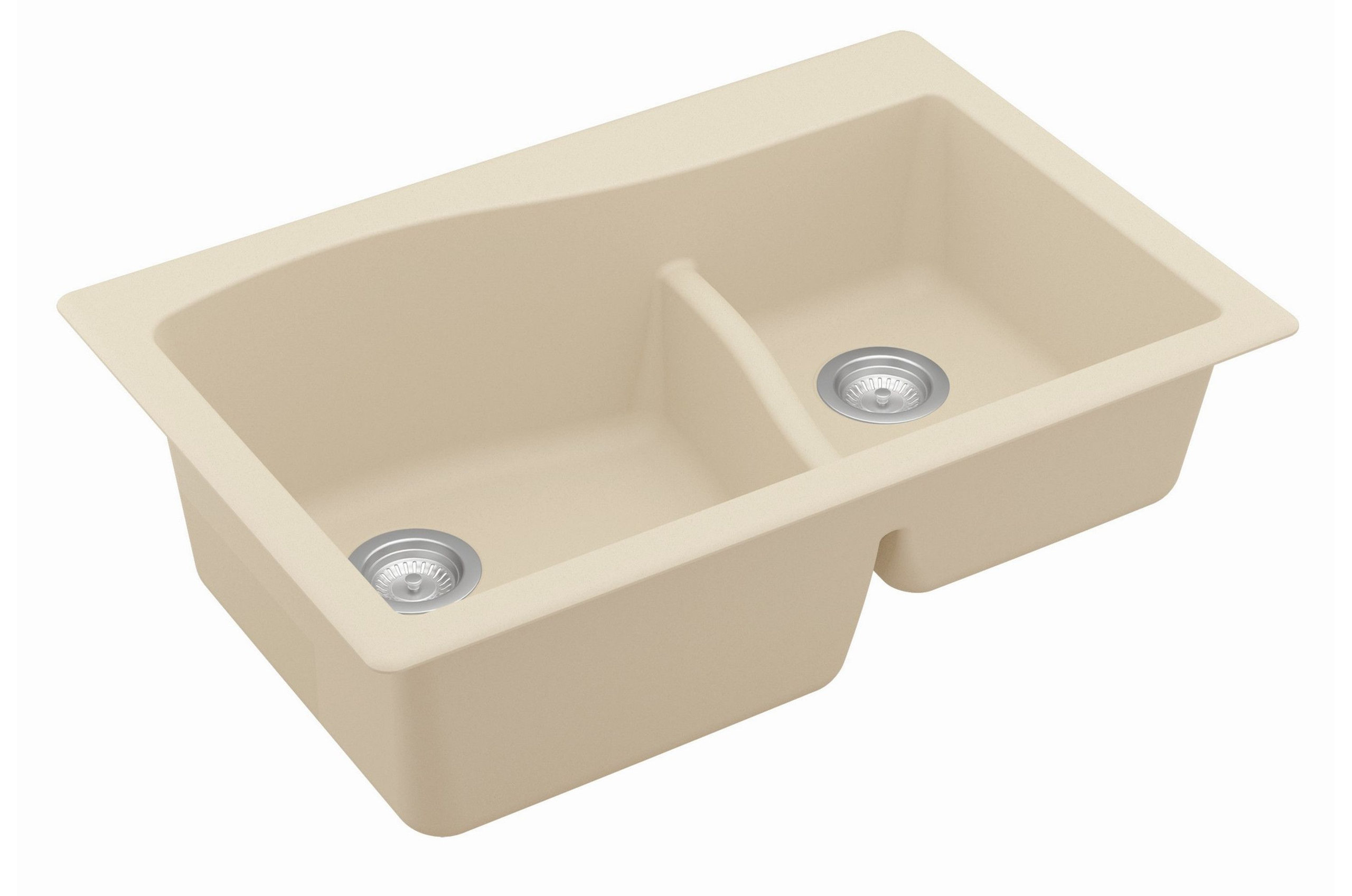 Karran Drop-In Quartz 33" 1-Hole 60/40 Double Bowl Kitchen Sink, Bisque