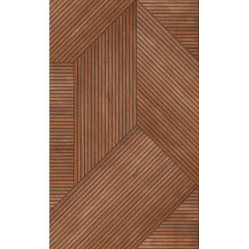 Textured Geometric Wood Panel Style Paste the Wall Wallpaper, Terracotta, Double Roll