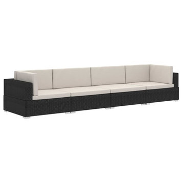 vidaXL Patio Furniture Set 4 Piece Outdoor Sectional Sofa Poly Rattan Black