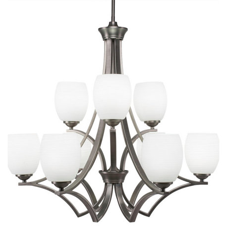 Zilo 9 Light Chandelier, 5" White Linen Glass