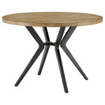 Inspire Q - Leiana Wood Finish and Black Metal Base Round Dining Table - Light Pine Finish - With a mid-century feel, the Inspire Q Leiana Wood Finish and Black Metal Base 4-person Round Dining Table pairs perfectly in simple and contemporary settings. The light pine table top displays the appearance of solid wood with its natural wood grain pattern, giving your space an organic feel, while the thin, black metal trestle base showcases off a clean-cut, modern design.