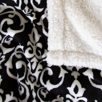 Lavish Home Fleece Sherpa Blanket Throw, Black/White