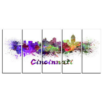 "Cincinnati Skyline" Cityscape Canvas Artwork Print, 5 Panels, 60"x28"