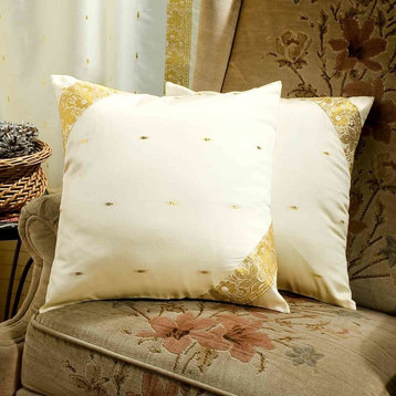 Cream- 2 Decorative handcrafted Sari Cushion Cover, Throw Pillow Case 16" X 16"