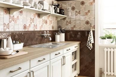 Example of a classic porcelain tile kitchen design in Other