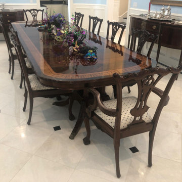 Large Scallop Cornered Dining Table, Chippendale Chairs, Hepplewhite Sideboard