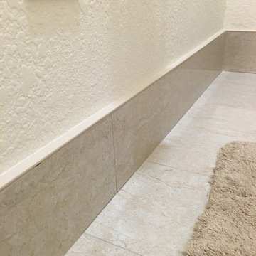 MASTER BATHROOM - Free Standing Tub / Crema Marfil Tile / White Reef Granite