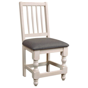 Dining Side Chair, Set of 2, Distressed White and Brown Solid Wood