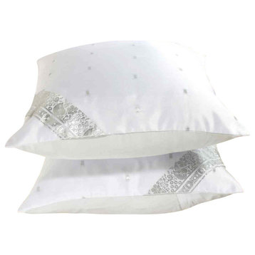White- 2 Decorative handcrafted Sari European Pillow Cover, Euro Sham 26" X 26"