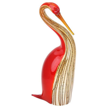 GlassOfVenice Murano Glass Heron Bird Sculpture - Red