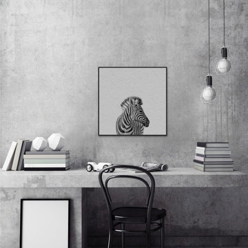 "Black & White Zebra" Floater Framed Painting Print on Canvas