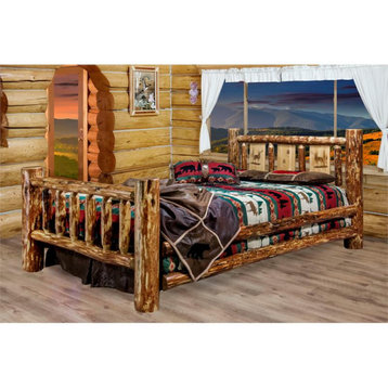 Montana Woodworks Glacier Country Wood Queen Bed with Elk Design in Brown
