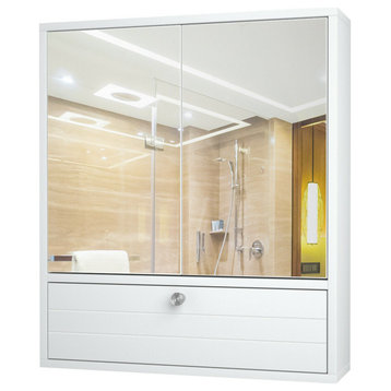 Costway Bathroom Cabinet Double Mirror Door Wall Mount Storage Wood Shelf White