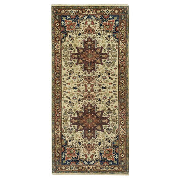 Egg Shell Beige Hand Knotted Heris Re-Creation Wool Runner Rug 2'8"x6'1"