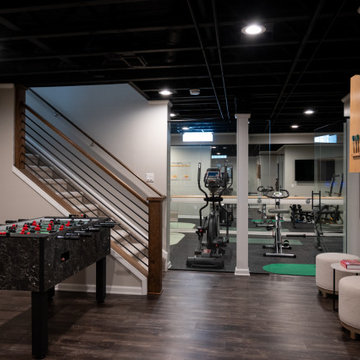 Finished Basement with Irish Themed Bar, Gym, Bathroom and Gamer Area in Canton,