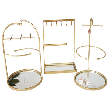 Modern Chic Gold Jewelry Stands Mirrored Base 3-Piece Set Tiered Display Holder