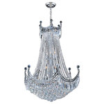 Crystal Lighting Palace - French Empire 24-Light Chrome Finish Crystal Regal Chandelier - This stunning 24-light Crystal Chandelier only uses the best quality material and workmanship ensuring a beautiful heirloom quality piece. Featuring a radiant Chrome finish and finely cut premium grade crystals with a lead content of 30%, this elegant chandelier will give any room sparkle and glamour.