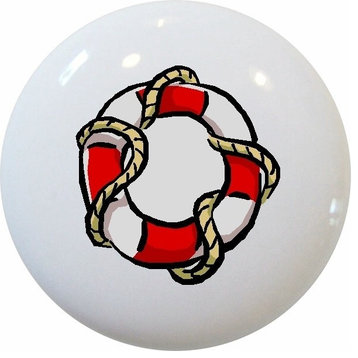 Red Nautical Preserver Ceramic Knob