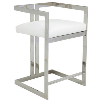 Kenzie Counter Stool Silver/White Faux Leather