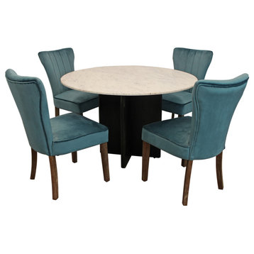 Lavaca 5-Piece Dining Set, 48" Round Dining Table and 2 Sets of Teal Chairs
