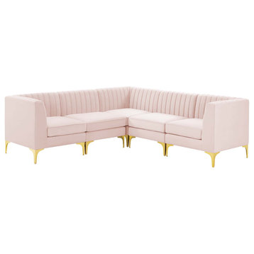 Tufted Sectional Sofa Set, Velvet, Pink, Modern, Living Lounge Hotel Hospitality
