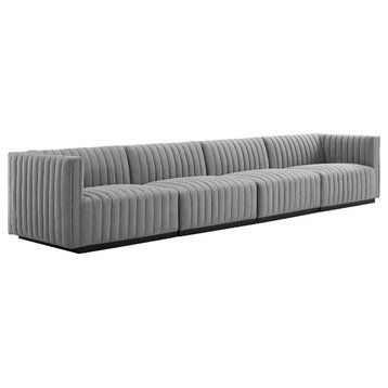 Modway Conjure 4-Piece Channel Tufted Fabric Sofa in Black/Light Gray