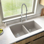 Karran USA - Karran Undermount Quartz 33" 50/50 Double Bowl Kitchen Sink, Concrete - Karran QU-720 stylish curved rear bowl walls and gently curved side walls gives this standard double bowl 50/50 split design a unique and appealing aesthetic. Karran quartz composite material gives it outstanding durability and will provide years of trouble-free use. This undermount design is available in a selection of 6 elegant color choices to compliment any decor. Karran sinks not only enhances your kitchen but it also adds easiness to your daily kitchen tasks.