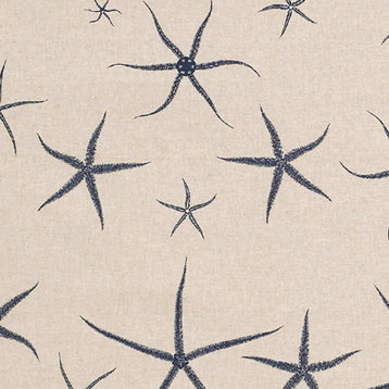 Sea Star Indigo Nature Print Blue Pillow Sham Cotton Linen, Euro, Ruffled