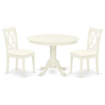 3-Piece Set, Rounded Kitchen Table, 2 Double Dining Chairs, White