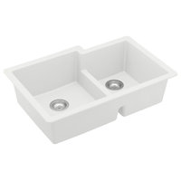 Karran 32" Undermount Large/Small Bowl Quartz Kitchen Sink, White