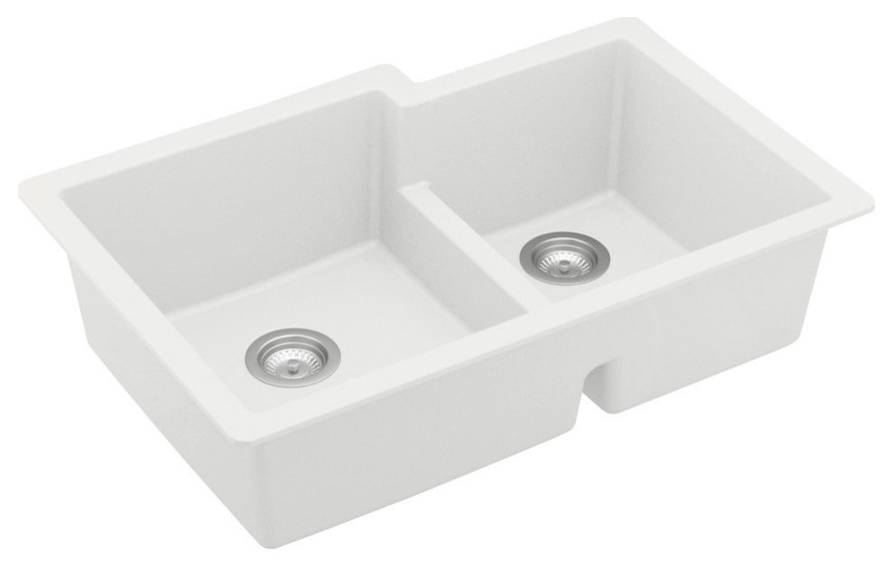 Karran 32" Undermount Large/Small Bowl Quartz Kitchen Sink, White