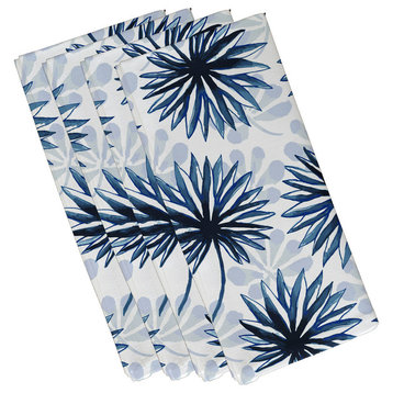 22"x22" Spike and Stamp, Floral Print Napkin, Blue, Set of 4