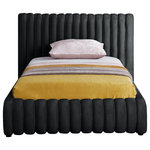 Meridian Furniture - Nico Black Velvet Upholstered Bed, Black, Twin - Bring upscale modernity to your bedroom space with this stunningly elegant, sumptuously appointed Nico bed. This twin bed has deep vertical channel tufting on the headboard and footboard, adding textural beauty that instantly catches the eye. The entire bed is upholstered in black velvet for a luxurious design that makes the bed the star of the show. A padded headboard supports your back while you binge watch TV in bed or read a book.