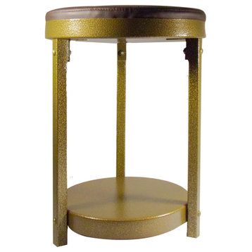 Gold Steel Metal Round Stool with Reversible Cushion, Orange/Yellow