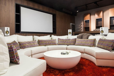 Design ideas for a modern home theatre in Barcelona.