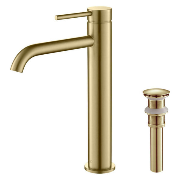 Circular Brass Single Handle Bathroom Faucet KBF1009, Brush Gold, w/ D