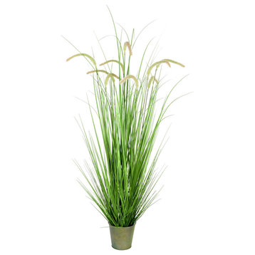 Vickerman Cattail Grass In Iron Pot, Unlit, 48"