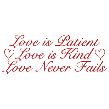 Decal Wall Sticker Love Is Patient & Kind Love Never Fails, Red