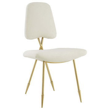 Ponder Upholstered Velvet Dining Side Chair, Ivory