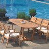 9-Piece Outdoor Teak Dining Set: 94" Masc Oval Table, 8 Celo Stacking Arm Chairs