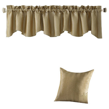 Chevron Jacquard Valance and Pillow Shell Sets , Taupe, 20" X 20" / 56" X 19"
