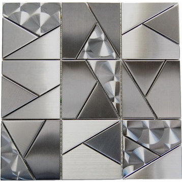 12"x12" Oddysey Shapes Mosaic Stainless Steel Tile, Single Listing
